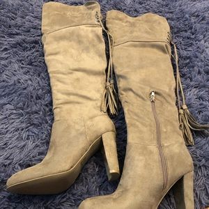 Beige thigh high boots